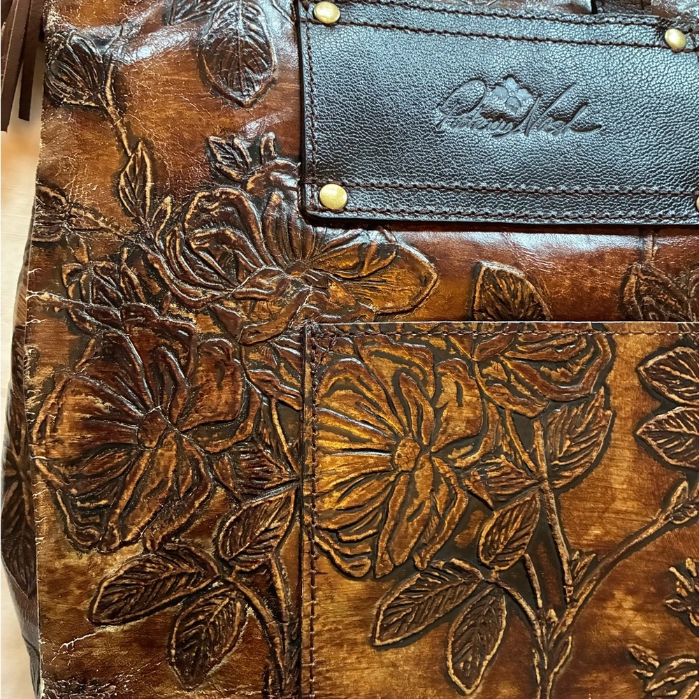 Patricia Nash Brown Embossed Floral Leather Convertible Backpack - Picture 13 of 14